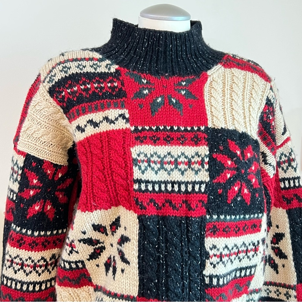 Vintage Red and black Jones New York patchwork wool sweater knitwear - Picture 6 of 8